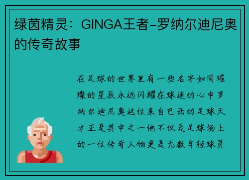 绿茵精灵：GINGA王者-罗纳尔迪尼奥的传奇故事