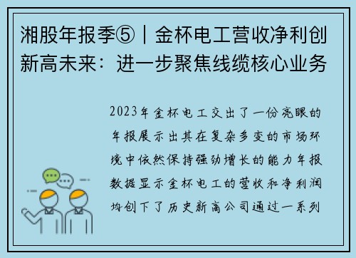 湘股年报季⑤｜金杯电工营收净利创新高未来：进一步聚焦线缆核心业务